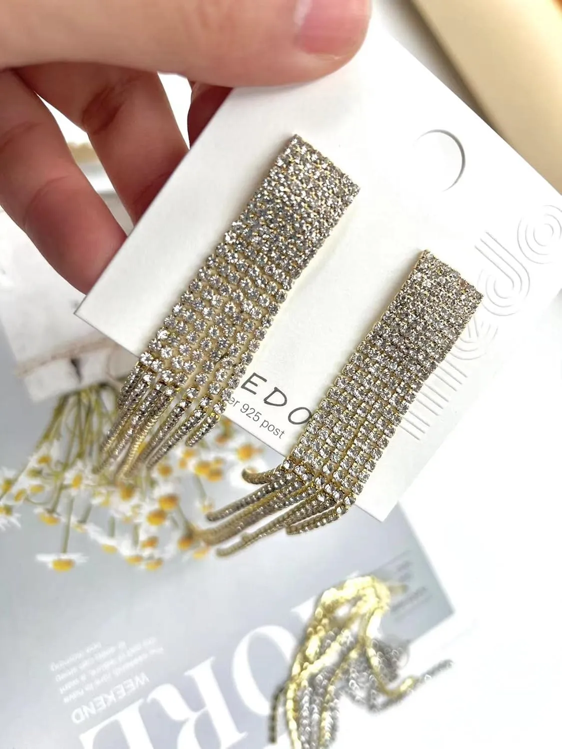 Rhinestone Long Tassel Earrings for Women Gold Silver Prom Earrings Crystal Chandelier Fringe Dangle Drop Earring Bridal Wedding Prom Dresses Jewelry 2025