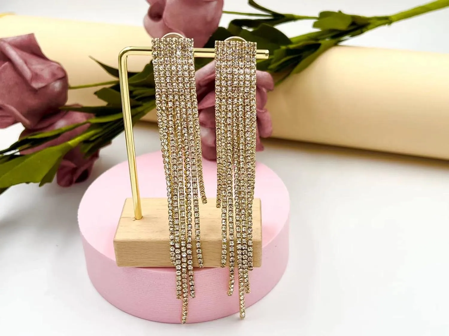 Rhinestone Long Tassel Earrings for Women Gold Silver Prom Earrings Crystal Chandelier Fringe Dangle Drop Earring Bridal Wedding Prom Dresses Jewelry 2025