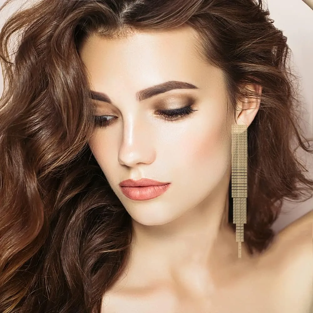 Rhinestone Long Tassel Earrings for Women Gold Silver Prom Earrings Crystal Chandelier Fringe Dangle Drop Earring Bridal Wedding Prom Dresses Jewelry 2025