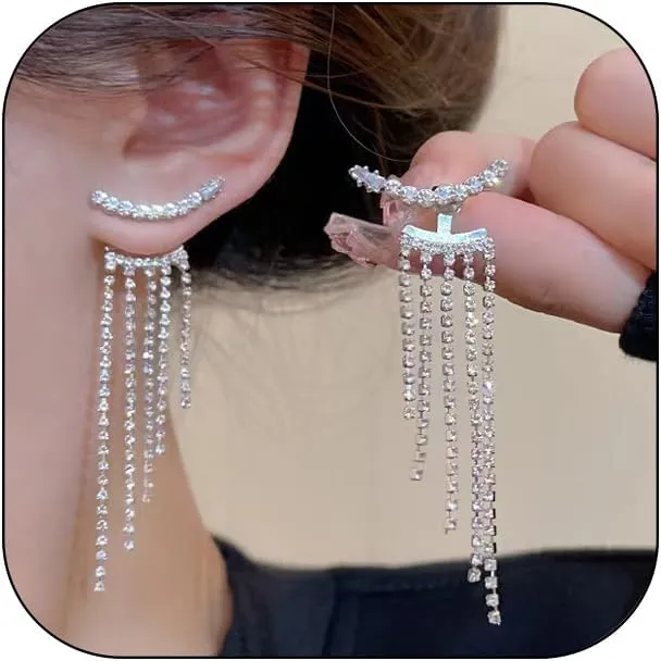 Rhinestone Long Tassel Earrings for Women Gold Silver Prom Earrings Crystal Chandelier Fringe Dangle Drop Earring Bridal Wedding Prom Dresses Jewelry 2025