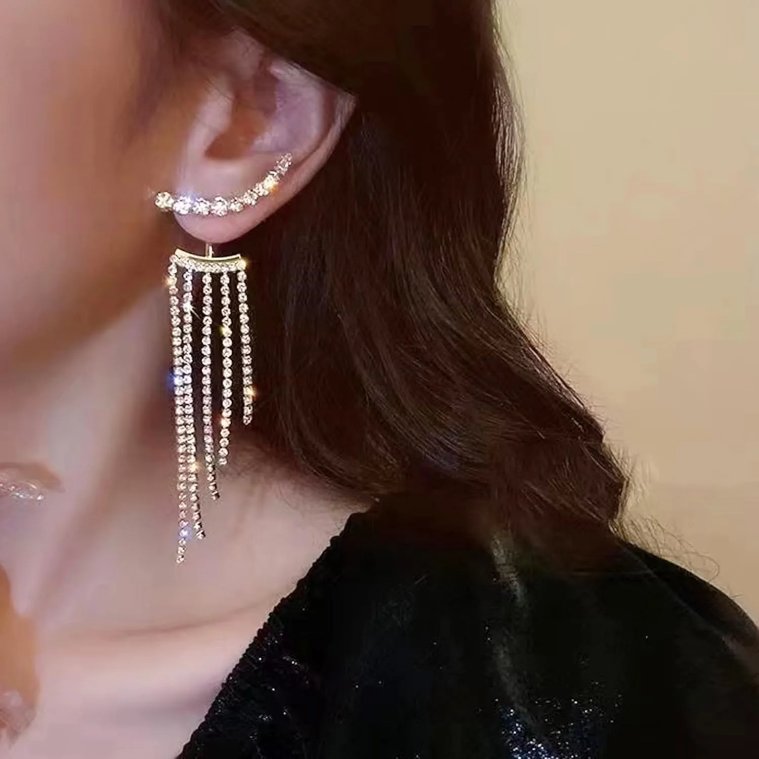 Rhinestone Tassel Earrings for Women Sparkly Long Tassel Earrings Prom Earrings Bling Crystal Chandelier Earrings Wedding Party Prom Dress Outfit Jewerly Gifts