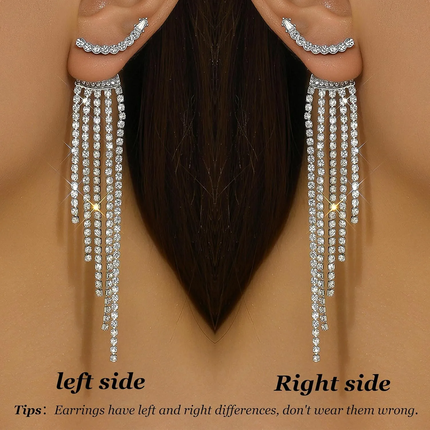 Rhinestone Tassel Earrings for Women Sparkly Long Tassel Earrings Prom Earrings Bling Crystal Chandelier Earrings Wedding Party Prom Dress Outfit Jewerly Gifts