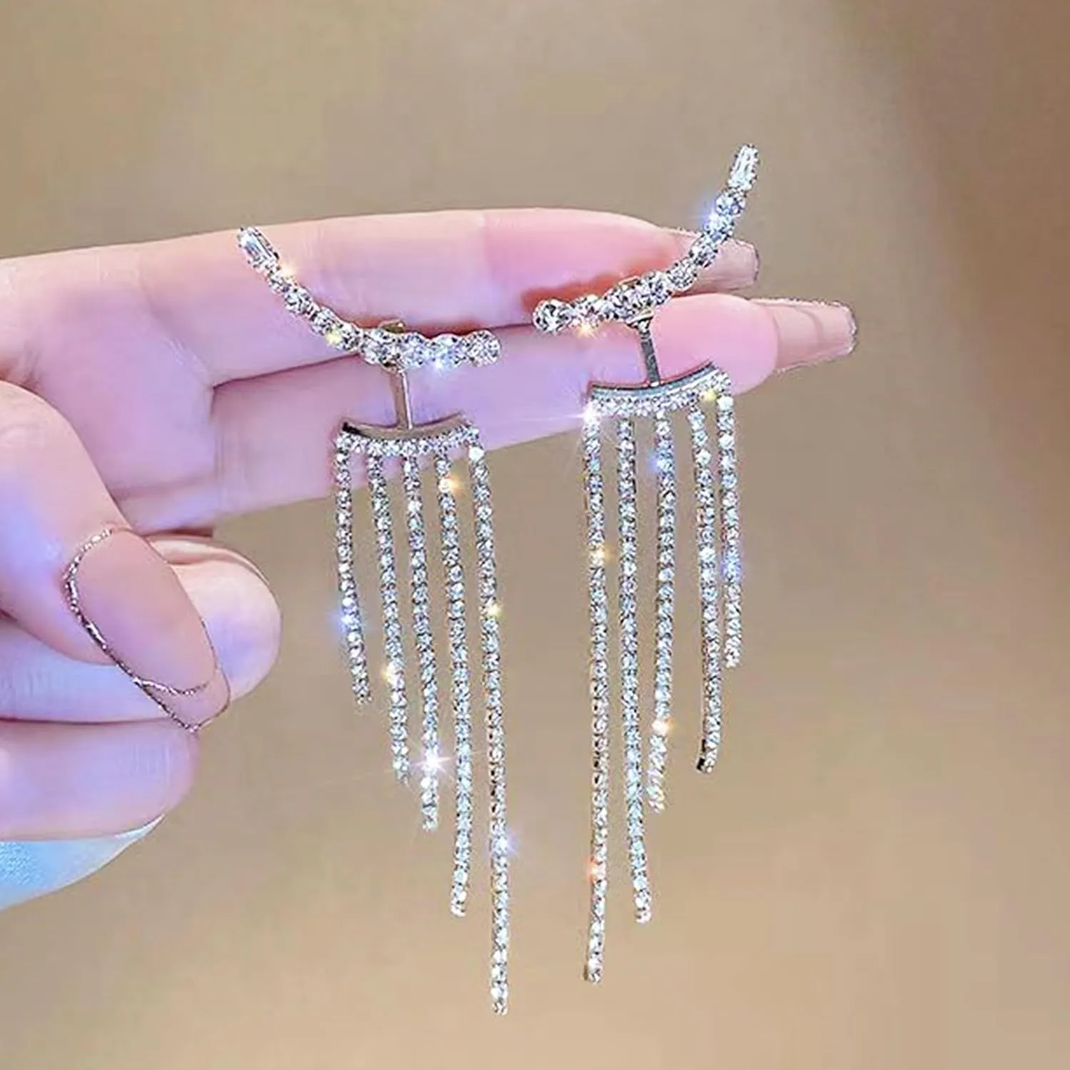Rhinestone Tassel Earrings for Women Sparkly Long Tassel Earrings Prom Earrings Bling Crystal Chandelier Earrings Wedding Party Prom Dress Outfit Jewerly Gifts