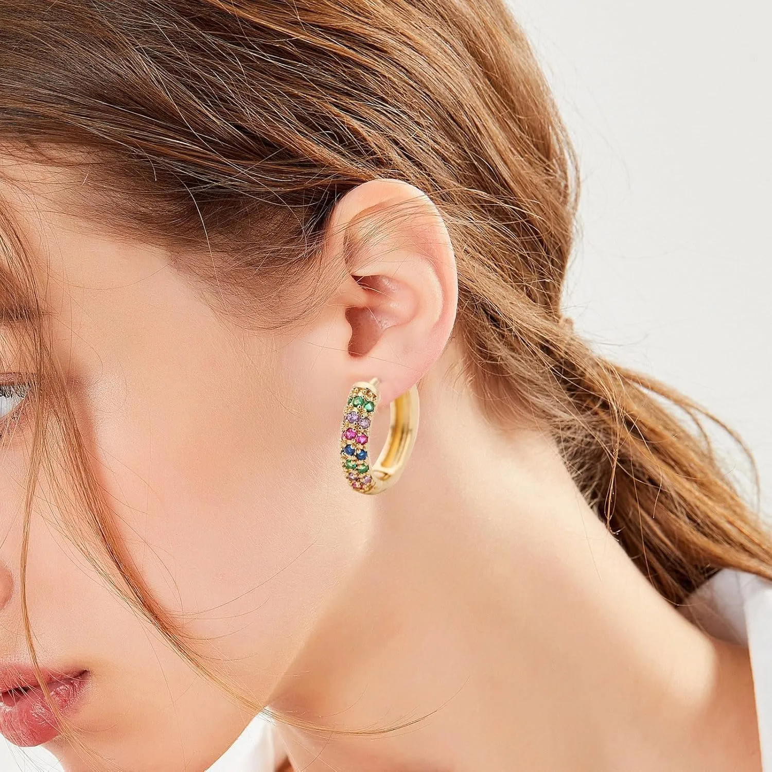 Rose Earring Cuff Small Hoop Earrings For Women Trendy Gold Plated Lightweight Cubic Zirconia Chunky Cartilage Huggie Hoop Earrings Gold Jewelry For Women Earrings Set