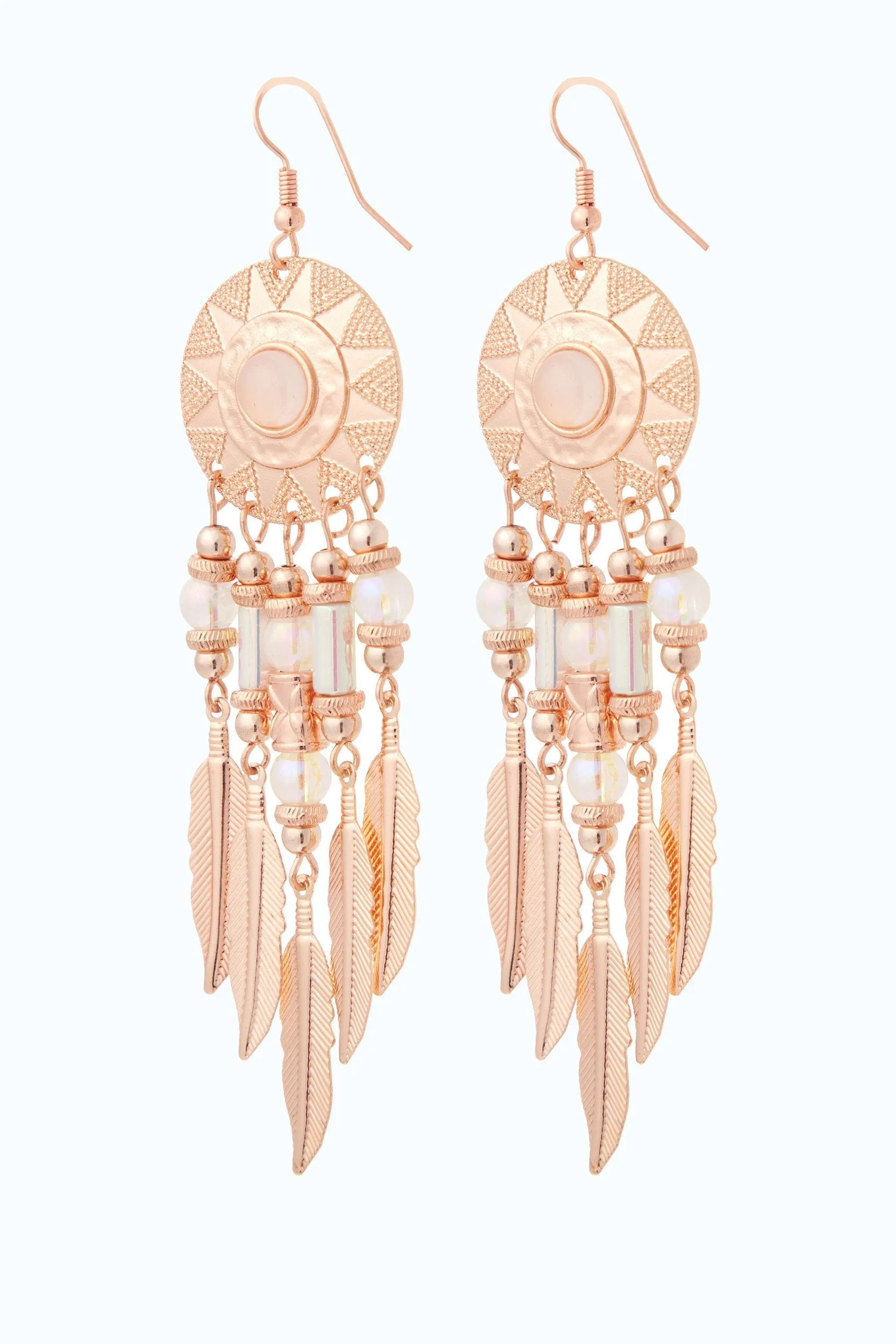 Rose Gold Feather Drop Earrings