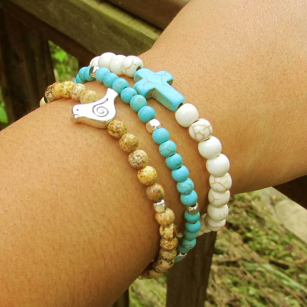 Set of Three Beaded Bracelets with Charm