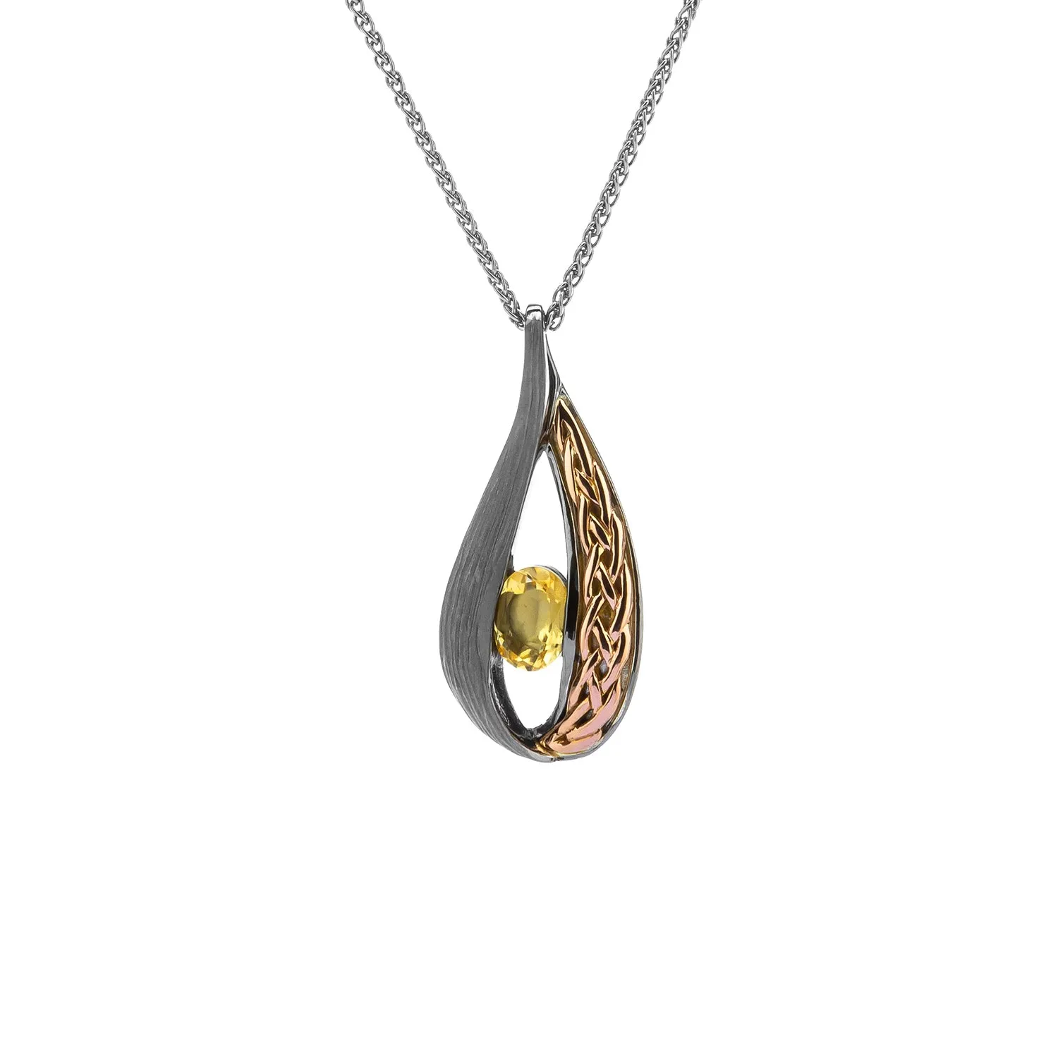 Silver and 10k Rose Gold Eternity Knot Elven Pendant - Citrine