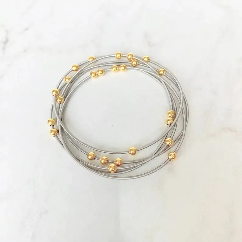 Silver Beaded Guitar String Bracelet Set