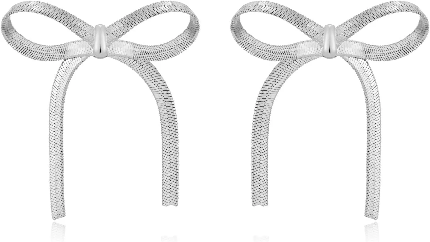 Silver Bow Chain Earrings Tassel Earrings for Women