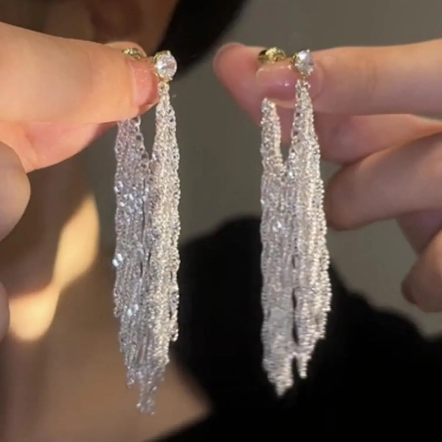 Silver Chain Tassel Earrings Long Silver Earrings for Women Silver Fringe Earrings for Wedding Prom Jewelry Gifts for Bride