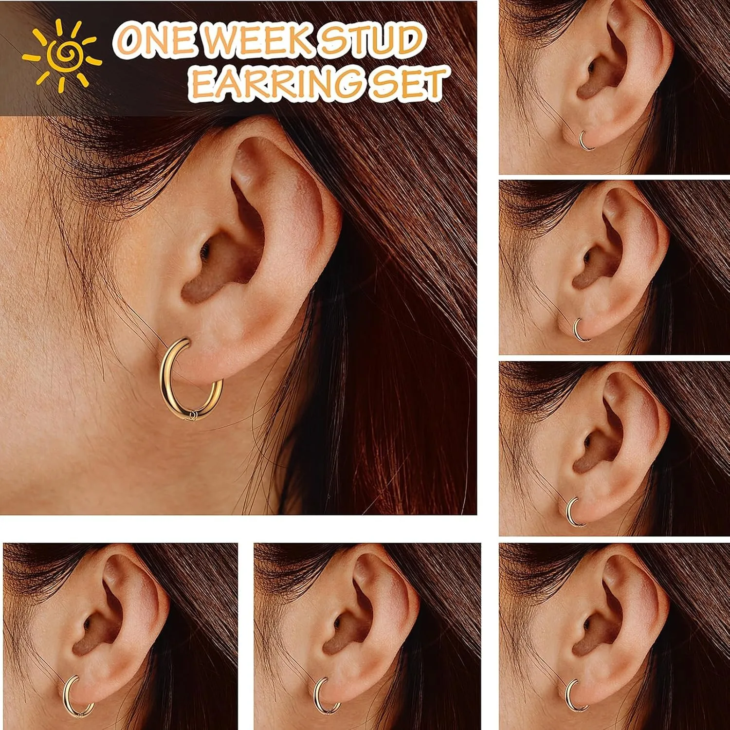 Silver Gold Black Stud Earrings Set 7Pairs Hypoallergenic Cubic Zirconia Titanium Stainless Steel Silver Rose Gold Black CZ Cartilage Stud Earrings Jewelry Sets for Women Men, 2-8mm CZ Studs Earrings