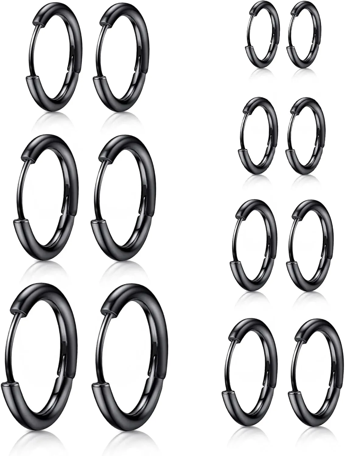 Silver Gold Black Stud Earrings Set 7Pairs Hypoallergenic Cubic Zirconia Titanium Stainless Steel Silver Rose Gold Black CZ Cartilage Stud Earrings Jewelry Sets for Women Men, 2-8mm CZ Studs Earrings