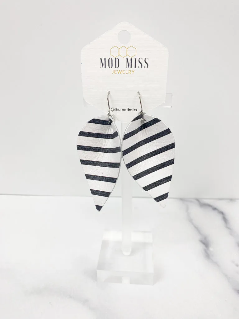 Slammer Black   White Striped Leather Jo Petal Earrings