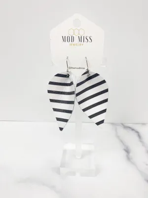 Slammer Black   White Striped Leather Jo Petal Earrings