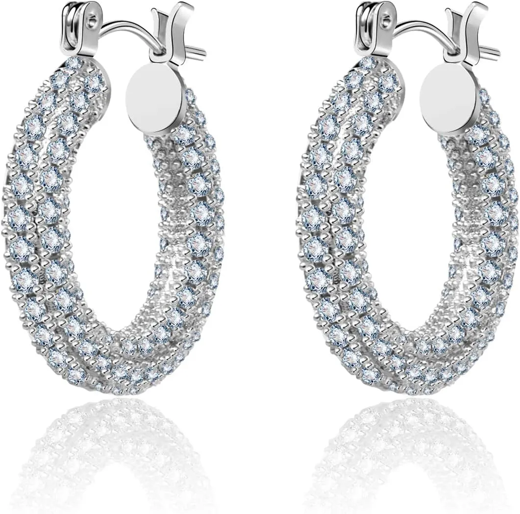 Small Chunky Hoop Earrings, Gold Plated Small Lightweight Cubic Zirconia Hoop Earrings for Women, Size: 15mm, 22mm