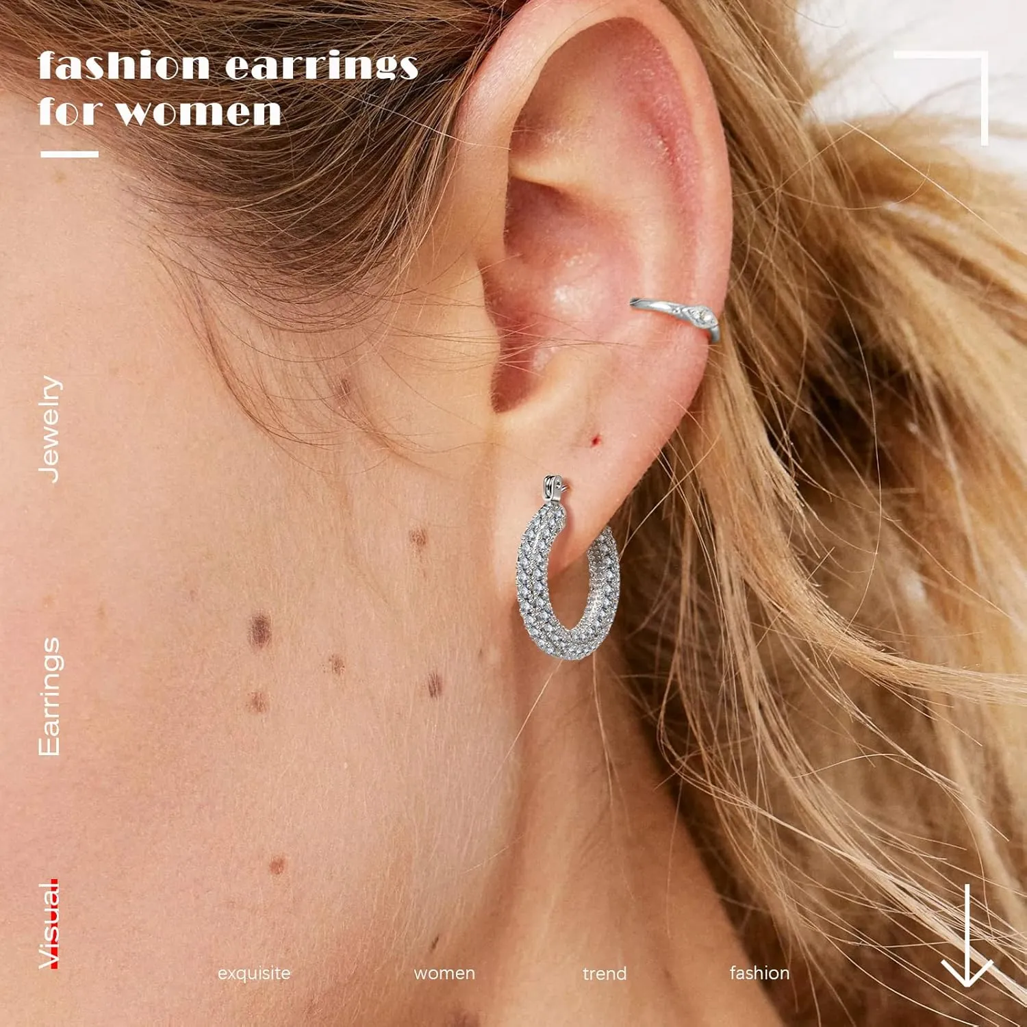 Small Chunky Hoop Earrings, Gold Plated Small Lightweight Cubic Zirconia Hoop Earrings for Women, Size: 15mm, 22mm