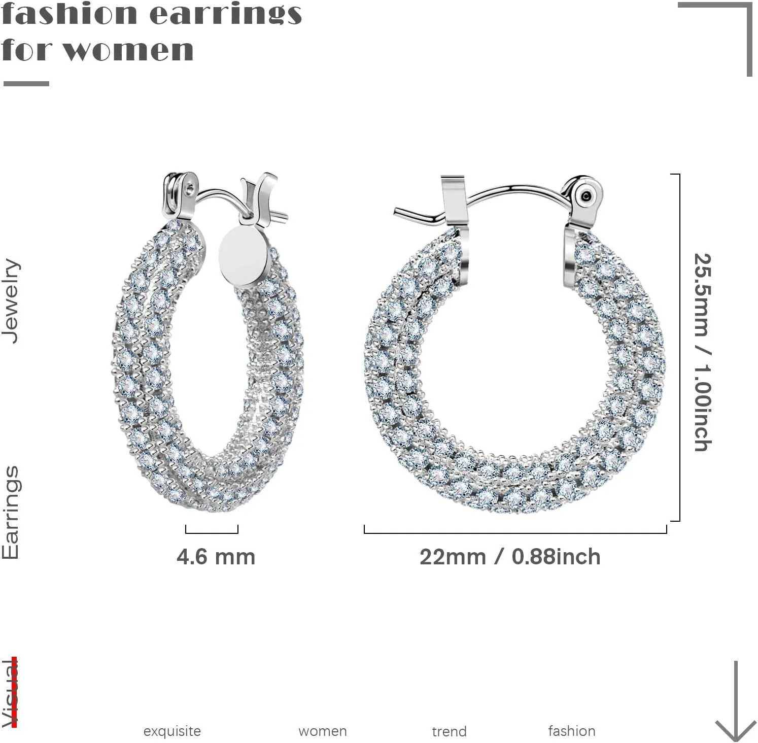 Small Chunky Hoop Earrings, Gold Plated Small Lightweight Cubic Zirconia Hoop Earrings for Women, Size: 15mm, 22mm