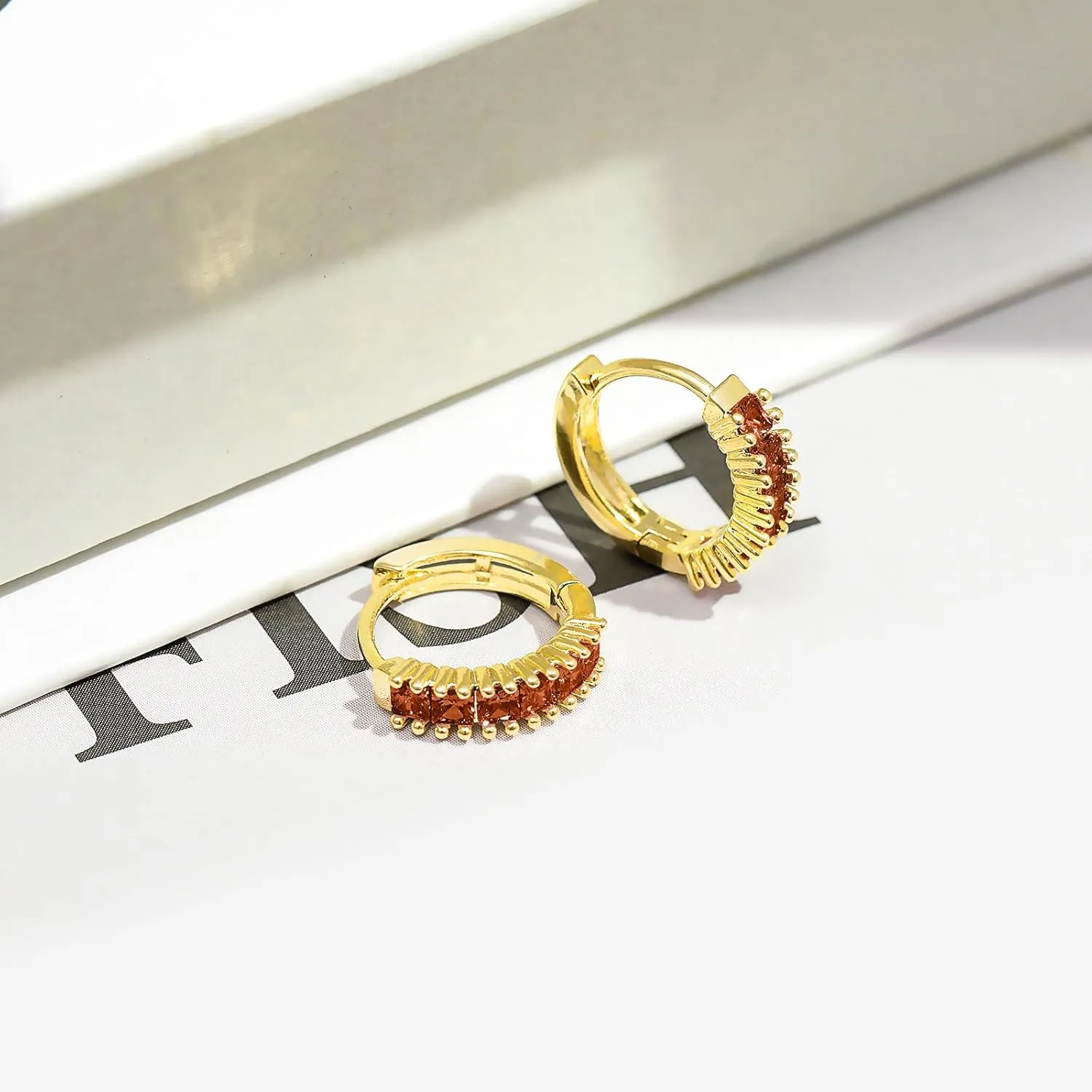 Small Gold Hoop Earrings for Women 14K Real Gold Plated Mini Cartilage Hypoallergenic Cubic Zirconia Birthstone Gold Huggie Earrings for Women