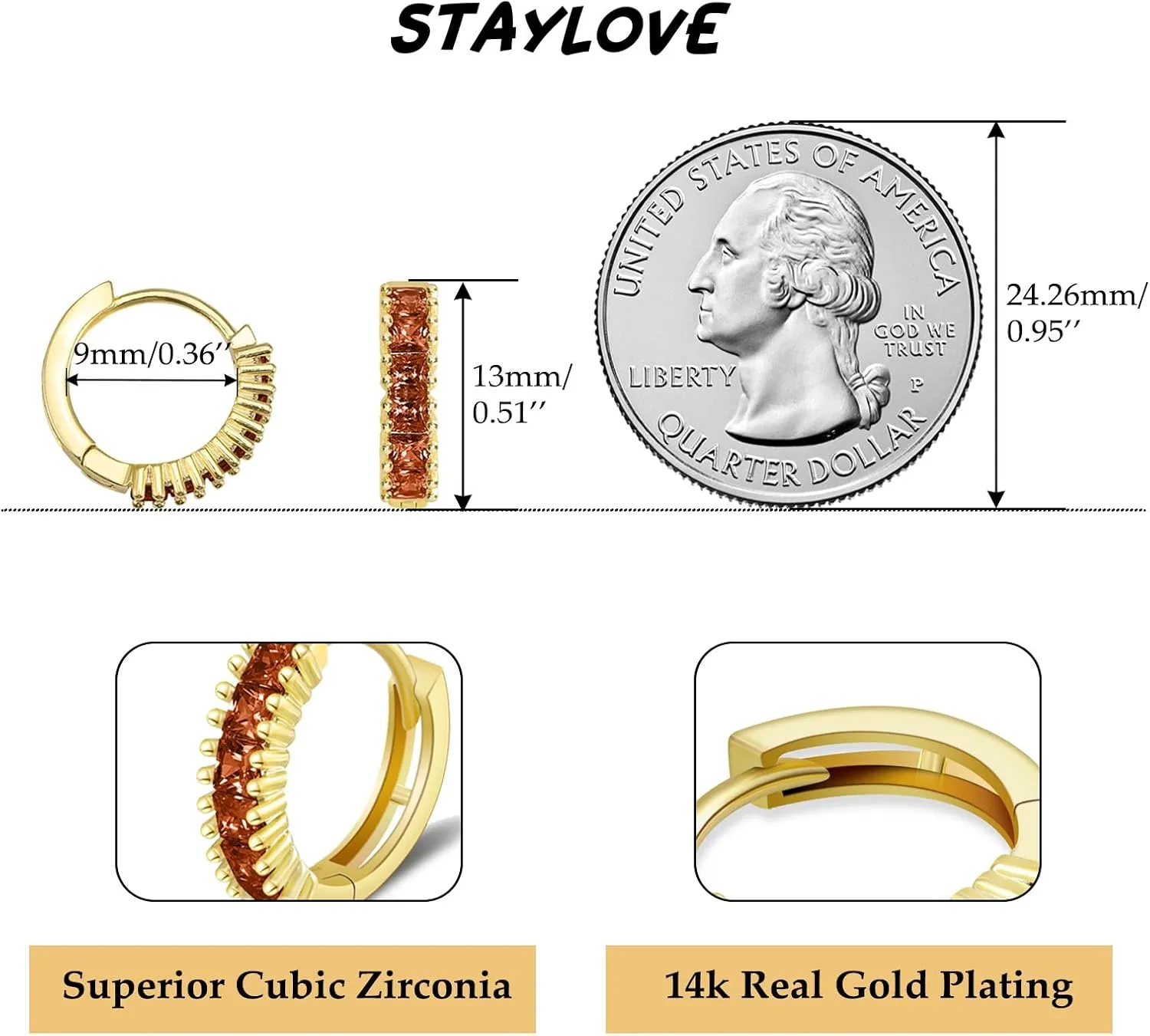 Small Gold Hoop Earrings for Women 14K Real Gold Plated Mini Cartilage Hypoallergenic Cubic Zirconia Birthstone Gold Huggie Earrings for Women