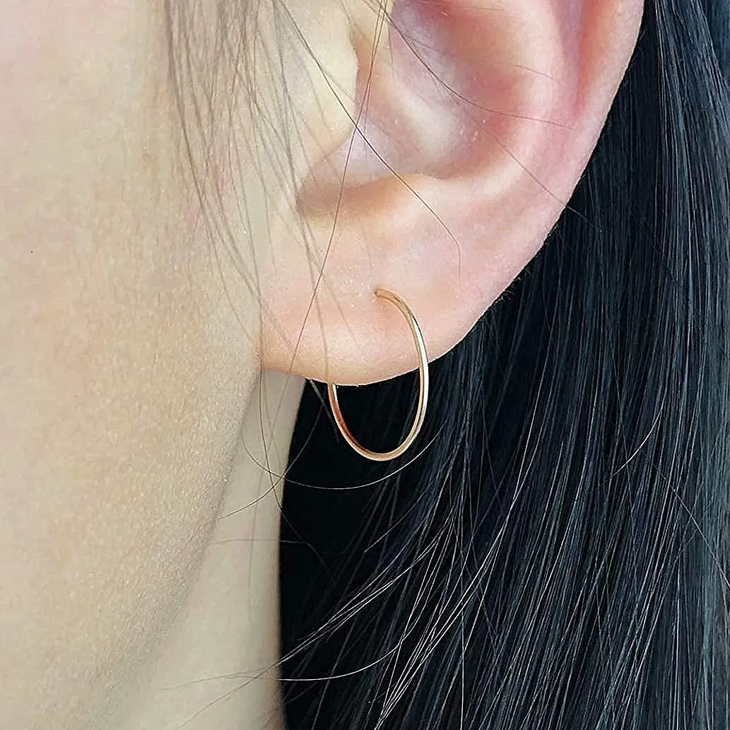 Small Thin Huggie Hoop Earrings for Women - 14k Gold Filled or Sterling Silver Tiny Hoops, Lightweigh Hypoallergenic Gold Hoop Earrings (14K Yellow Gold Filled, 12mm)