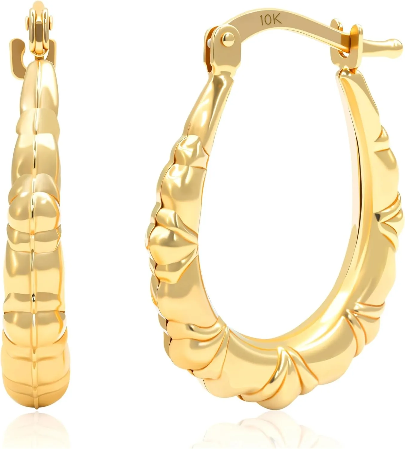 Solid 10k Yellow Gold Hoops Earrings for Women | Hypoallergenic Real Gold Hoops with Secure Click Tops | Anti-Tarnishing Solid Gold Earrings in Various Styles by MAX   STONE