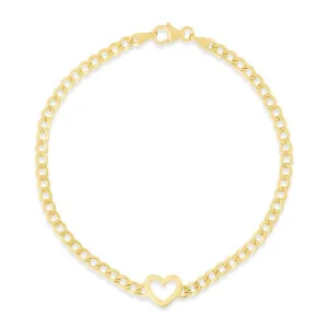 Solid Outline Heart Cuban Link Bracelet
