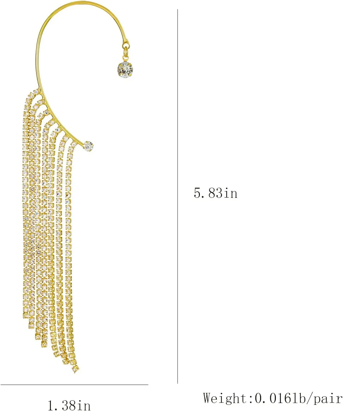 Sparkling Crystal Tassel Earrings Long Tassel Ear Cuff Dangle Chain Earrings Ear Crawler Earrings No piercing Earrings Dangle Ear Cuff Earrings Jewelry