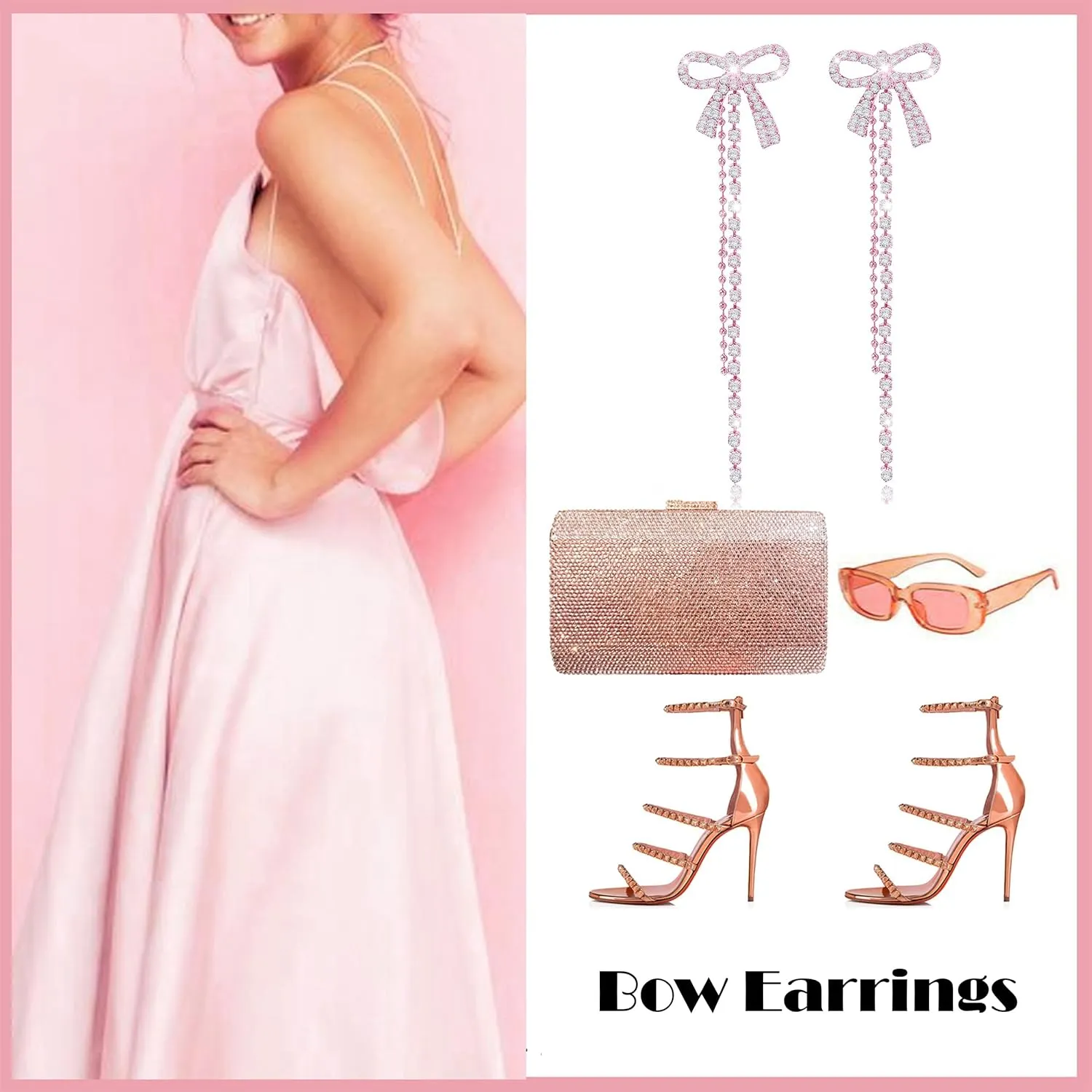 Sparkly Bow Earrings for Women Trendy Rhinestone Chain Tassel Earrings Dangle Jewelry for Wedding Prom Brides Bridesmaid Outfits Christmas Gifts 2024