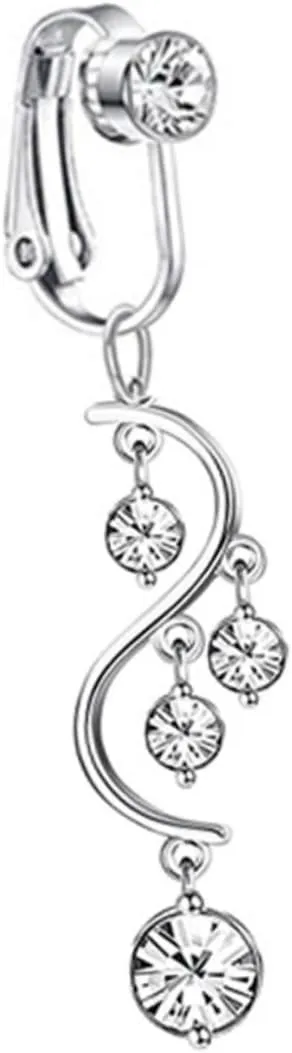 Stainless Steel Navel Ring Non Piercing Belly Button Ring Rhinestones Dangle Fake Belly Rings for Women