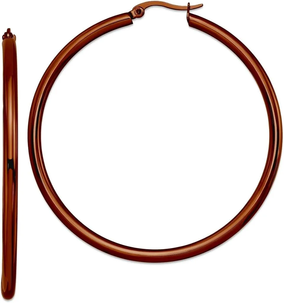 Stainless Steel Polished Hinged hoop Brown Plated Round-Hoop Earringss 52x3mm Wide 3mm Thick-Hoop Earring for Women
