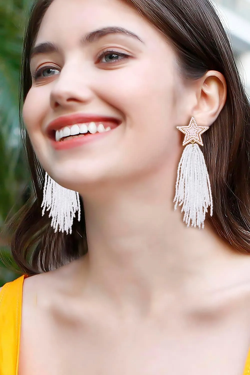 Star Earrings Dangling for Women Beaded Star Tassel Drop Earrings Handmade Statement Bohemian Waterfall Earrings Party Concert Costume Accessory Gift