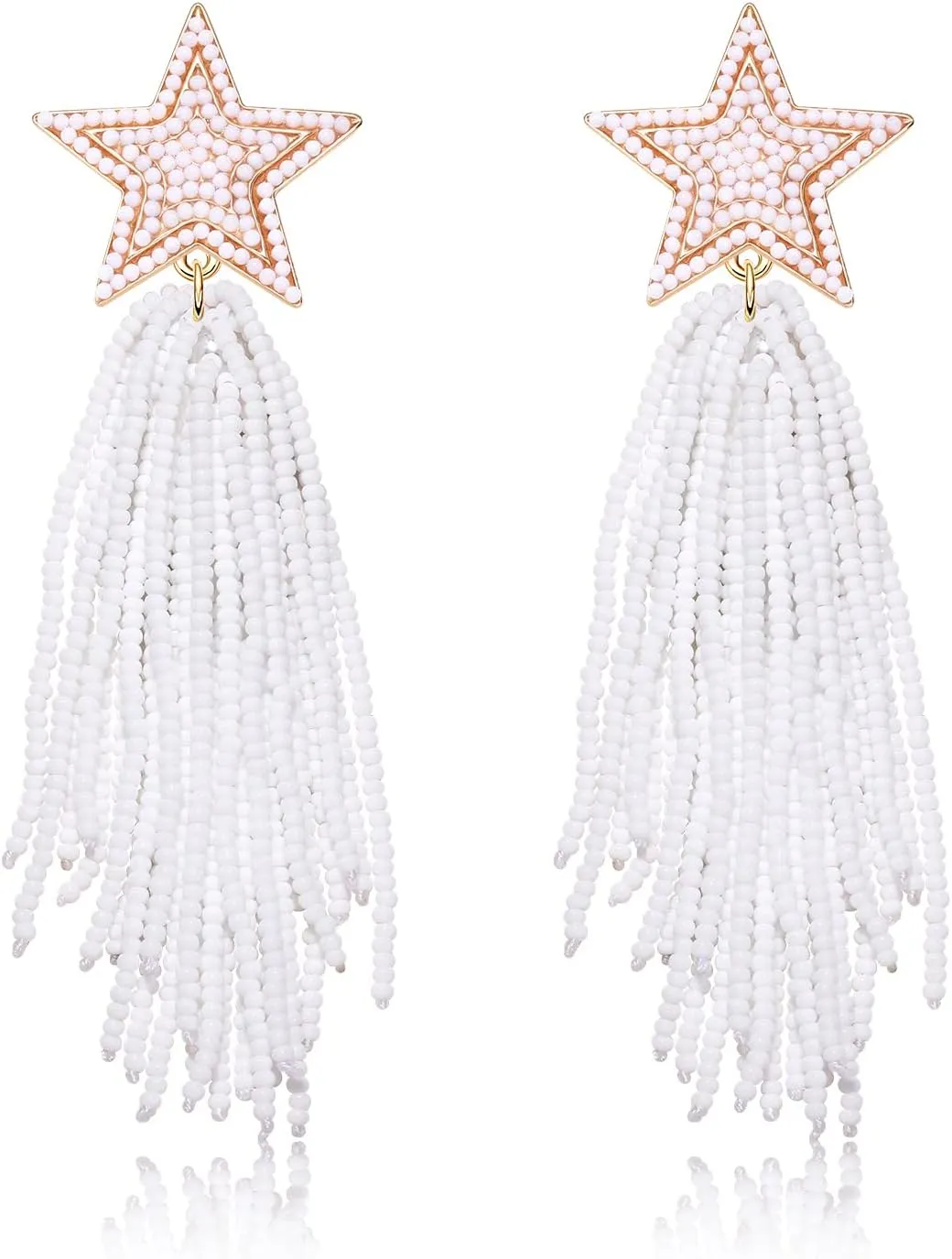 Star Earrings Dangling for Women Beaded Star Tassel Drop Earrings Handmade Statement Bohemian Waterfall Earrings Party Concert Costume Accessory Gift