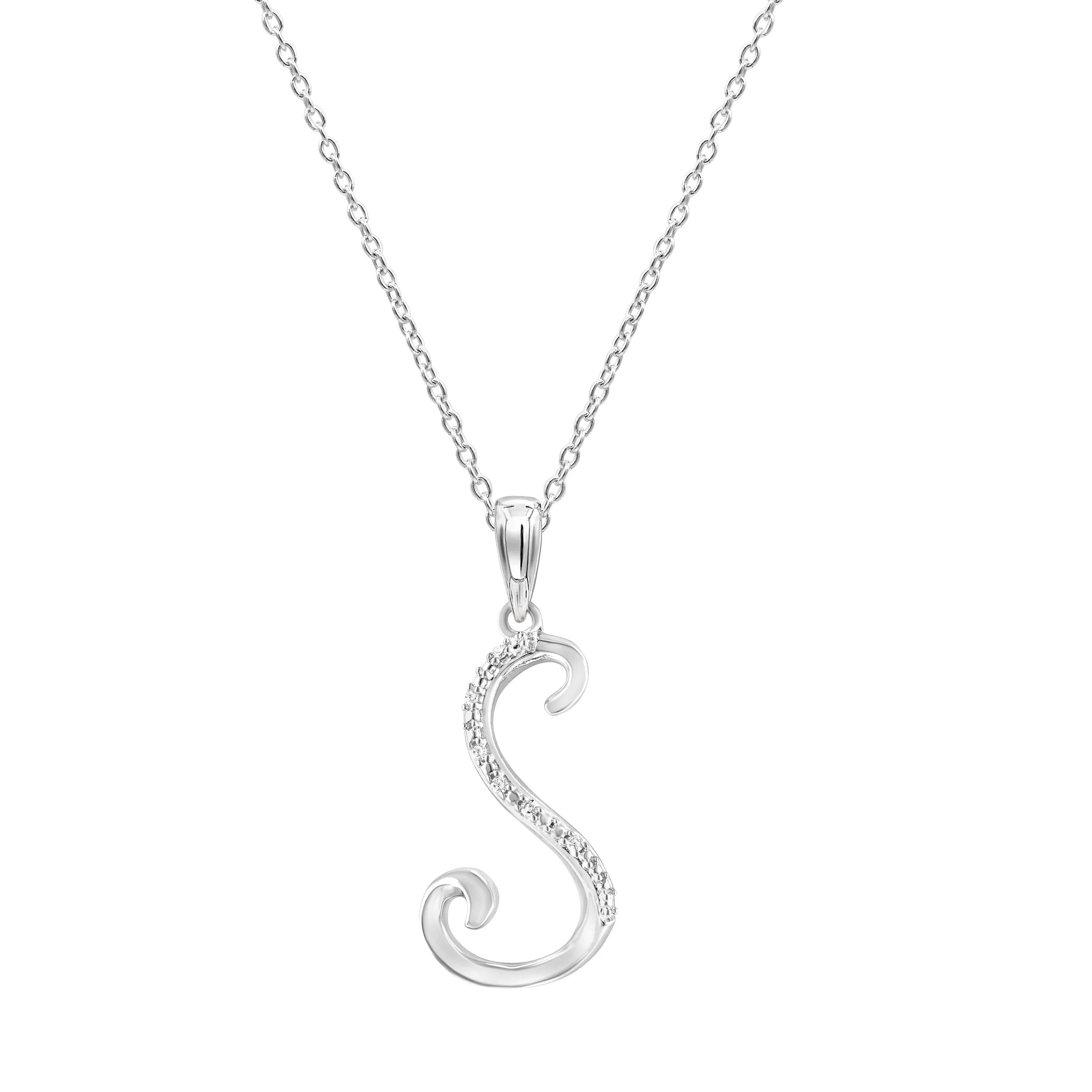 Sterling Silver Diamond Initial Necklace - Most Initials Available