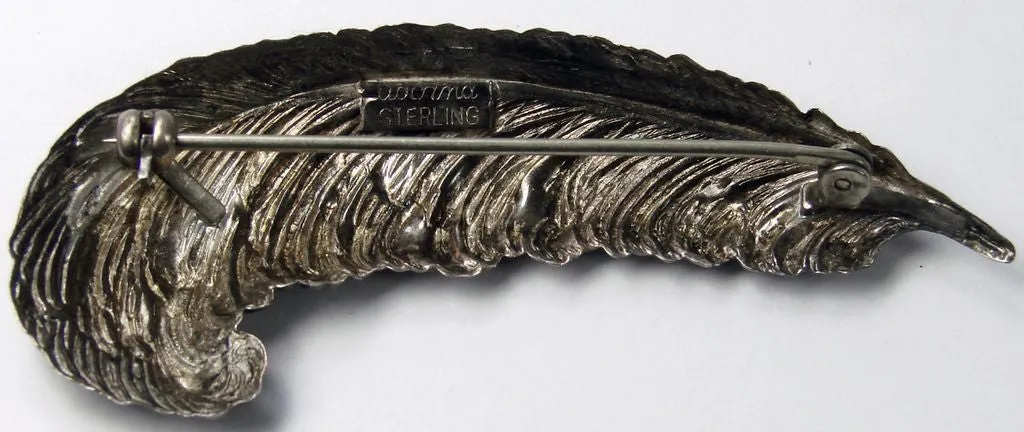 Sterling Silver Feather Quill Brooch 1940s Adorna