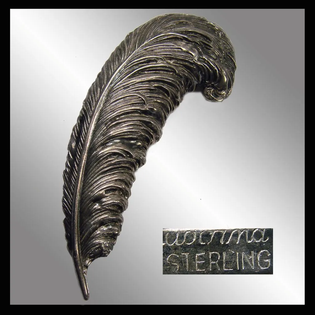 Sterling Silver Feather Quill Brooch 1940s Adorna