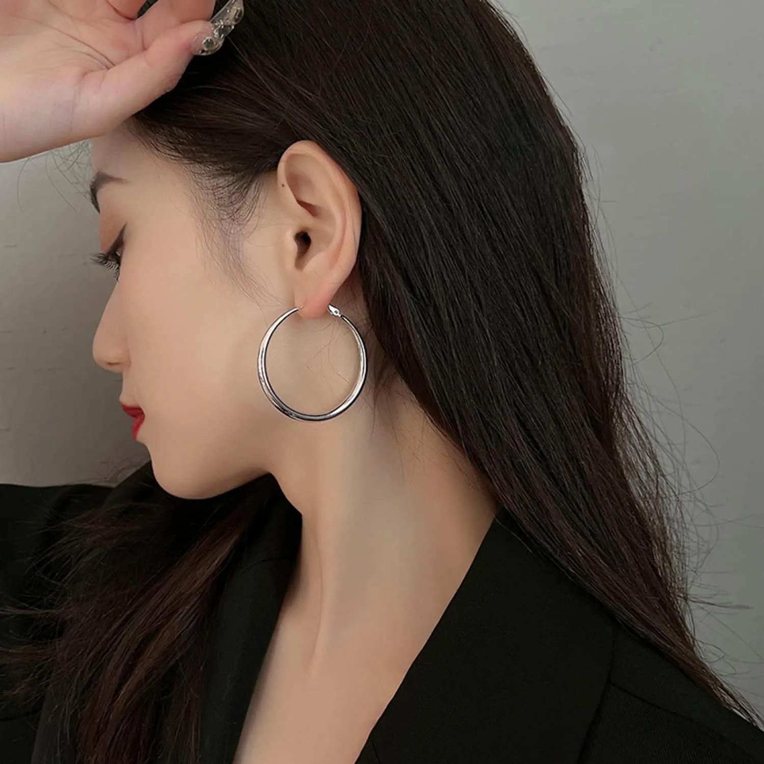 Sterling Silver Hoop Earrings for Women - Large Thick Hypoallergenic Big S925 Silver Earrings Jewelry