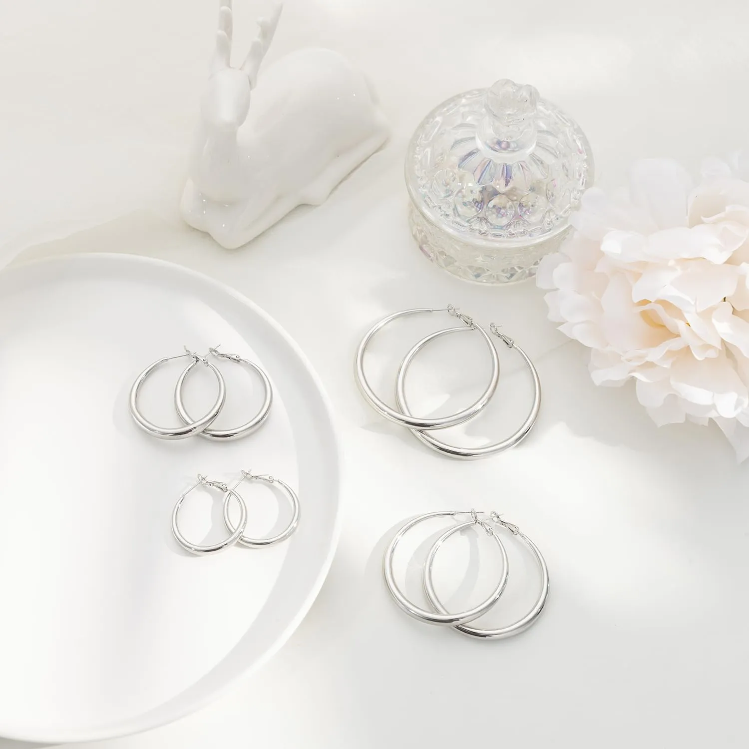 Sterling Silver Hoop Earrings for Women - Large Thick Hypoallergenic Big S925 Silver Earrings Jewelry