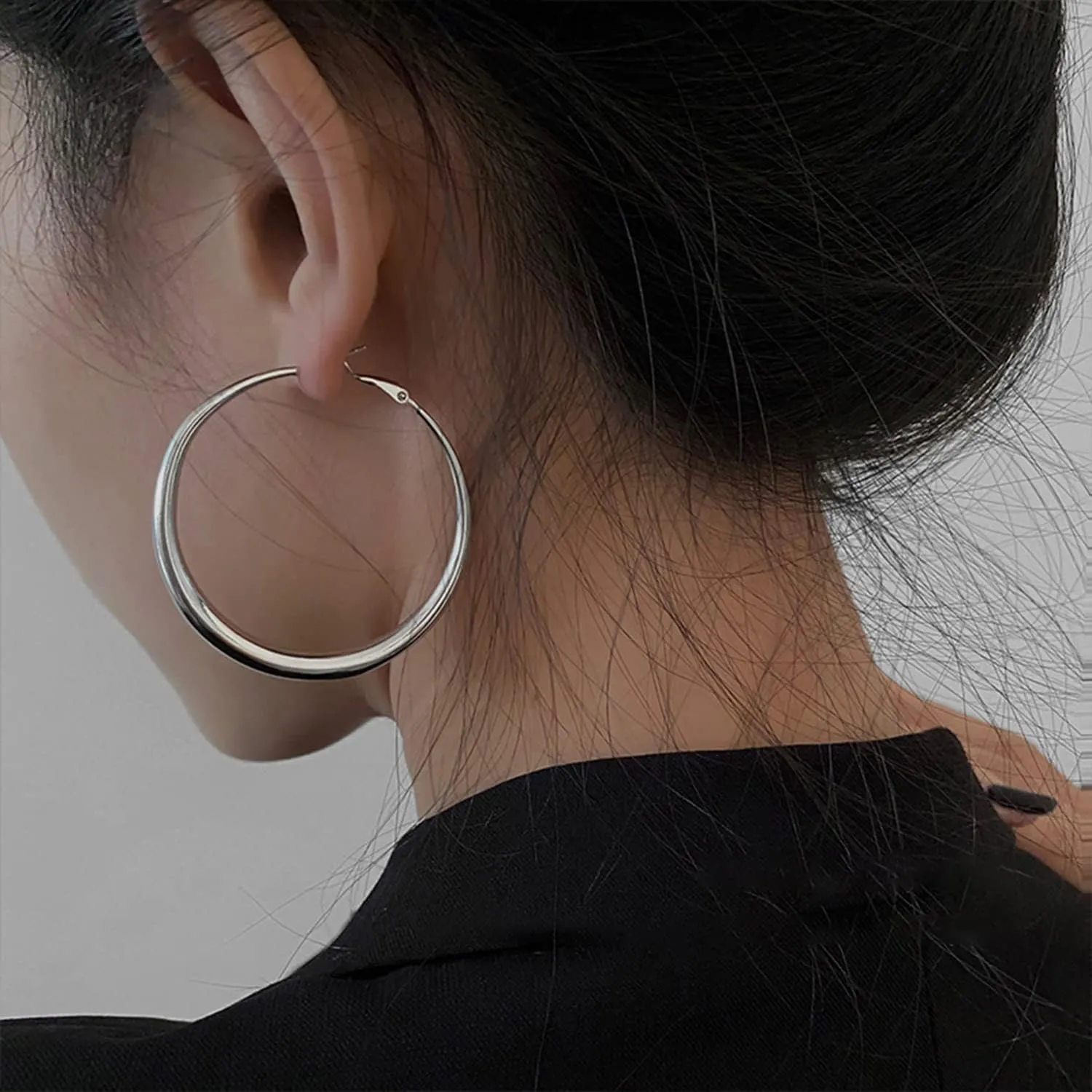 Sterling Silver Hoop Earrings for Women - Large Thick Hypoallergenic Big S925 Silver Earrings Jewelry