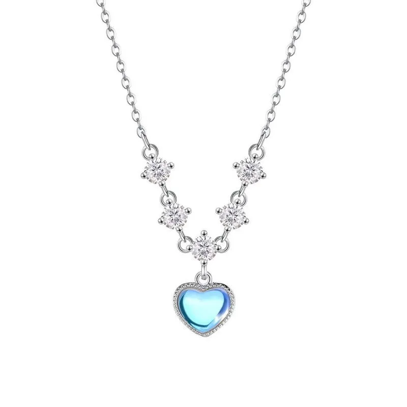 Sterling Silver Zircon Moonstone Heart Necklaces