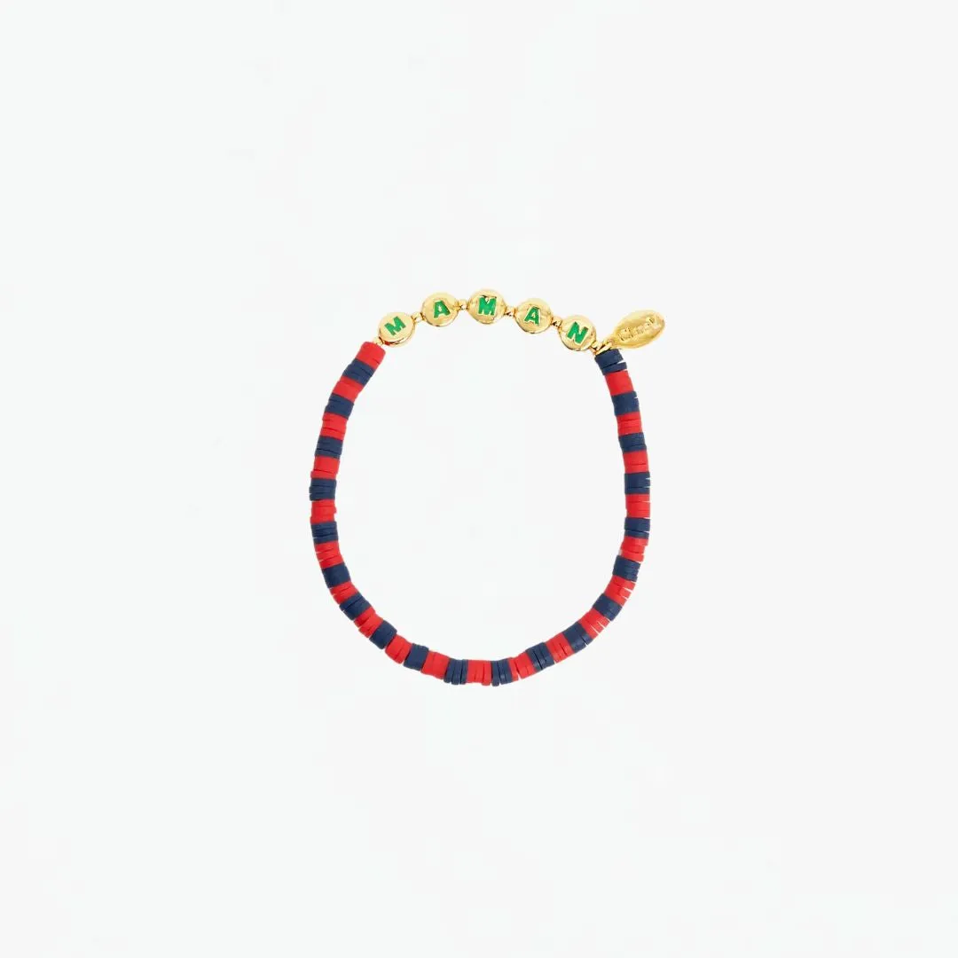 Stone Heart Beaded Disc Bracelet (Navy   Poppy)