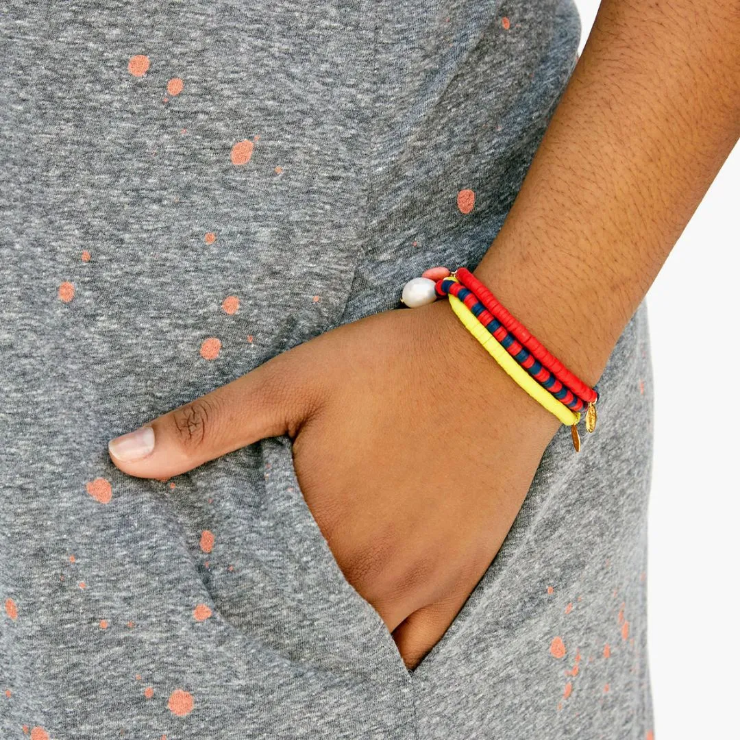 Stone Heart Beaded Disc Bracelet (Navy   Poppy)
