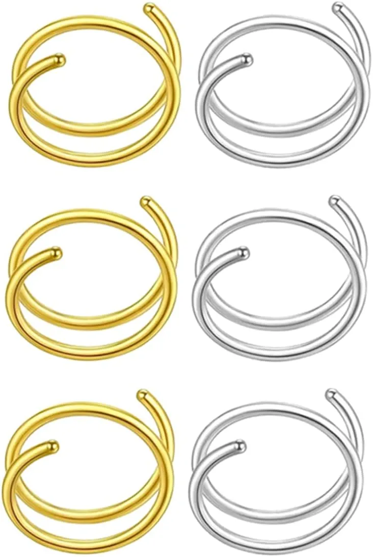 Stylish Spiral Nose Ring Hoops Gold-plated Stainless Steel for Women's Nose Piercings
