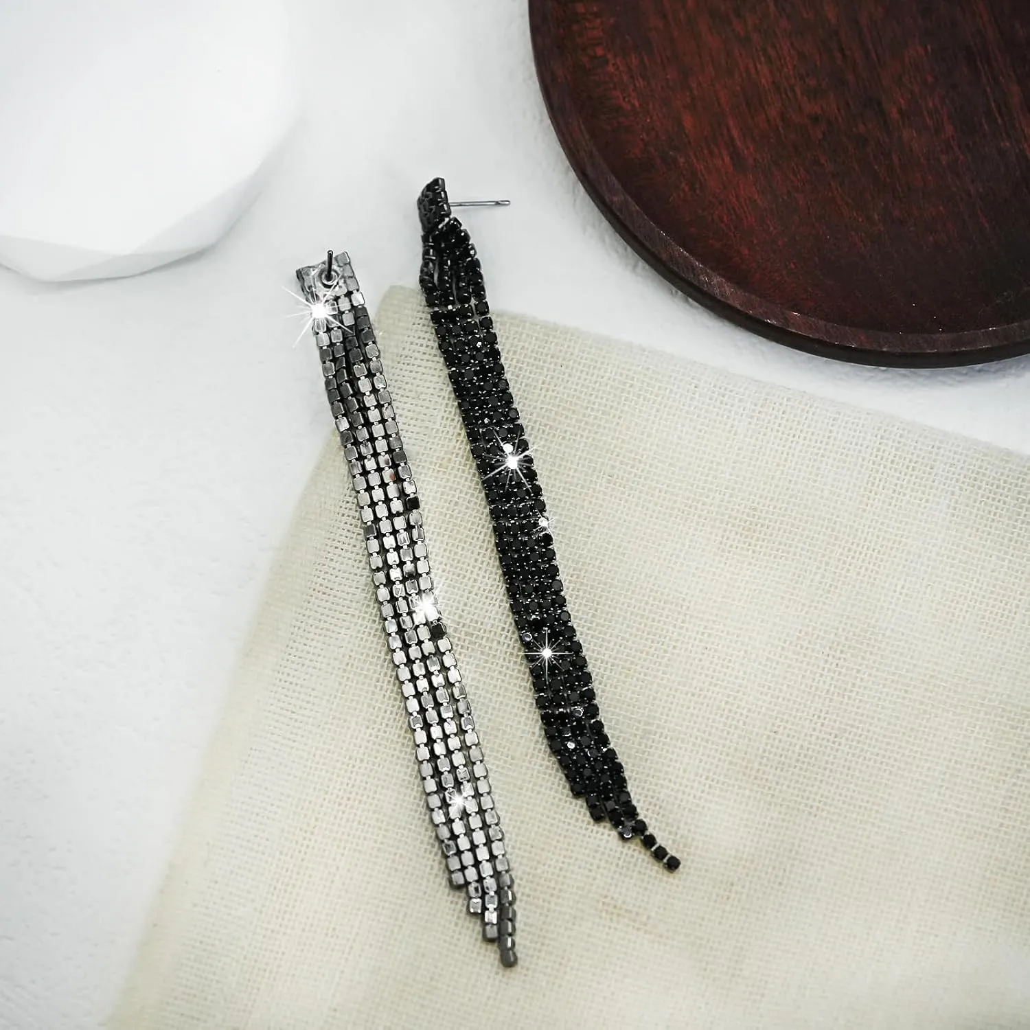 Summer Boho Bow Star Long Tassel Earrings for Women Rhinestone Crystal Setting Womens Fringe Star Earrings Dangling Waterfall Beaded Chandelier Dangle Earrings Jewelry Gifts for Party Prom Statement Wedding Bridal Gold Silver
