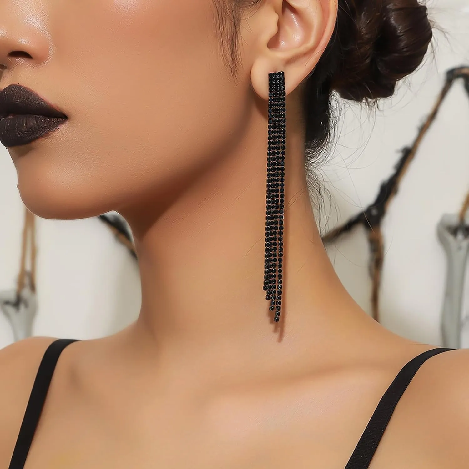 Summer Boho Bow Star Long Tassel Earrings for Women Rhinestone Crystal Setting Womens Fringe Star Earrings Dangling Waterfall Beaded Chandelier Dangle Earrings Jewelry Gifts for Party Prom Statement Wedding Bridal Gold Silver