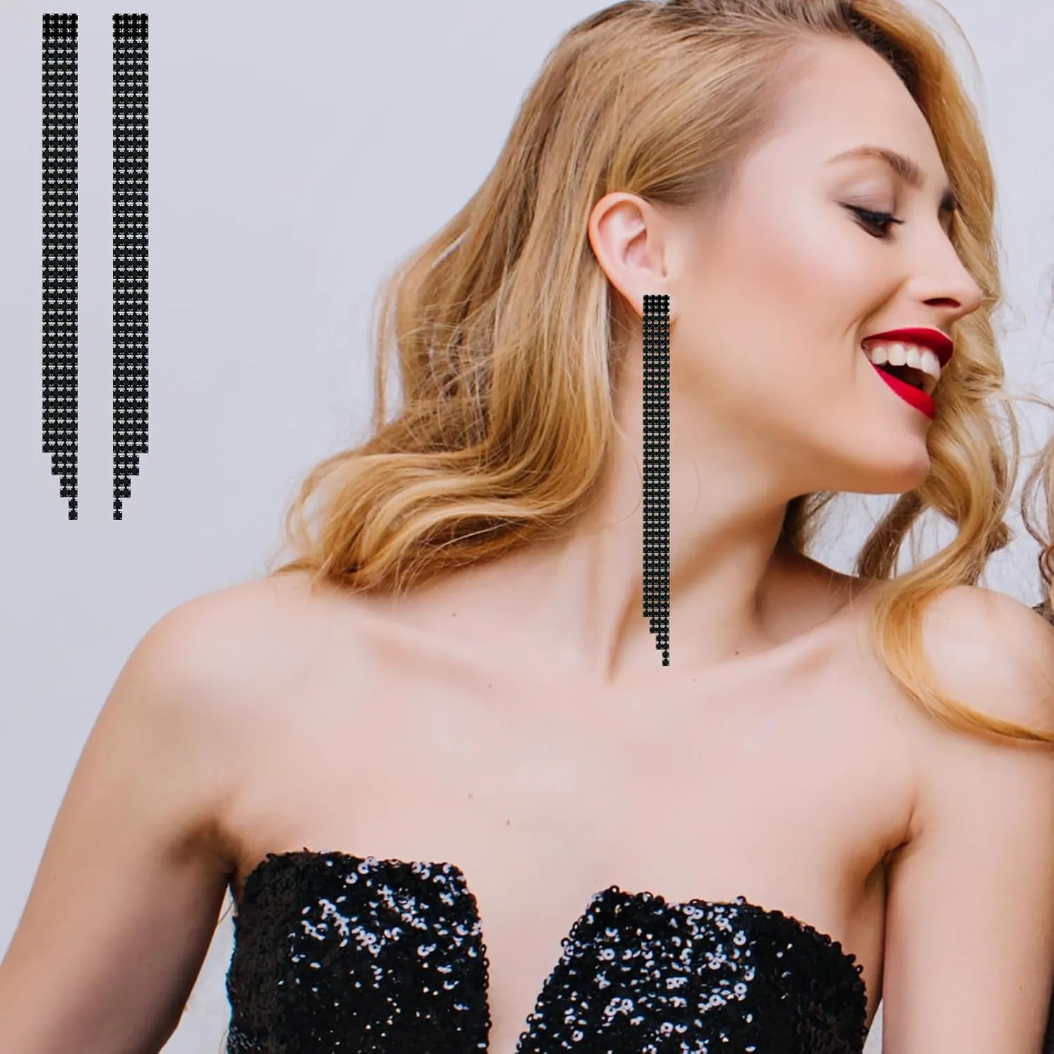 Summer Boho Bow Star Long Tassel Earrings for Women Rhinestone Crystal Setting Womens Fringe Star Earrings Dangling Waterfall Beaded Chandelier Dangle Earrings Jewelry Gifts for Party Prom Statement Wedding Bridal Gold Silver