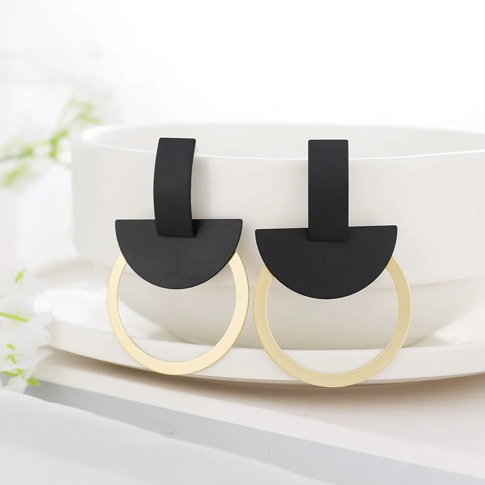 Summer Style Golden Black Circle Drop Earrings Star Hollow Water Drop Earing