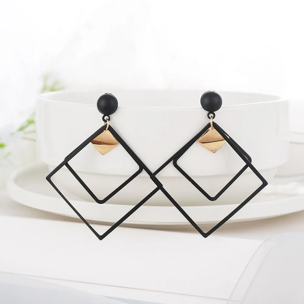 Summer Style Golden Black Circle Drop Earrings Star Hollow Water Drop Earing