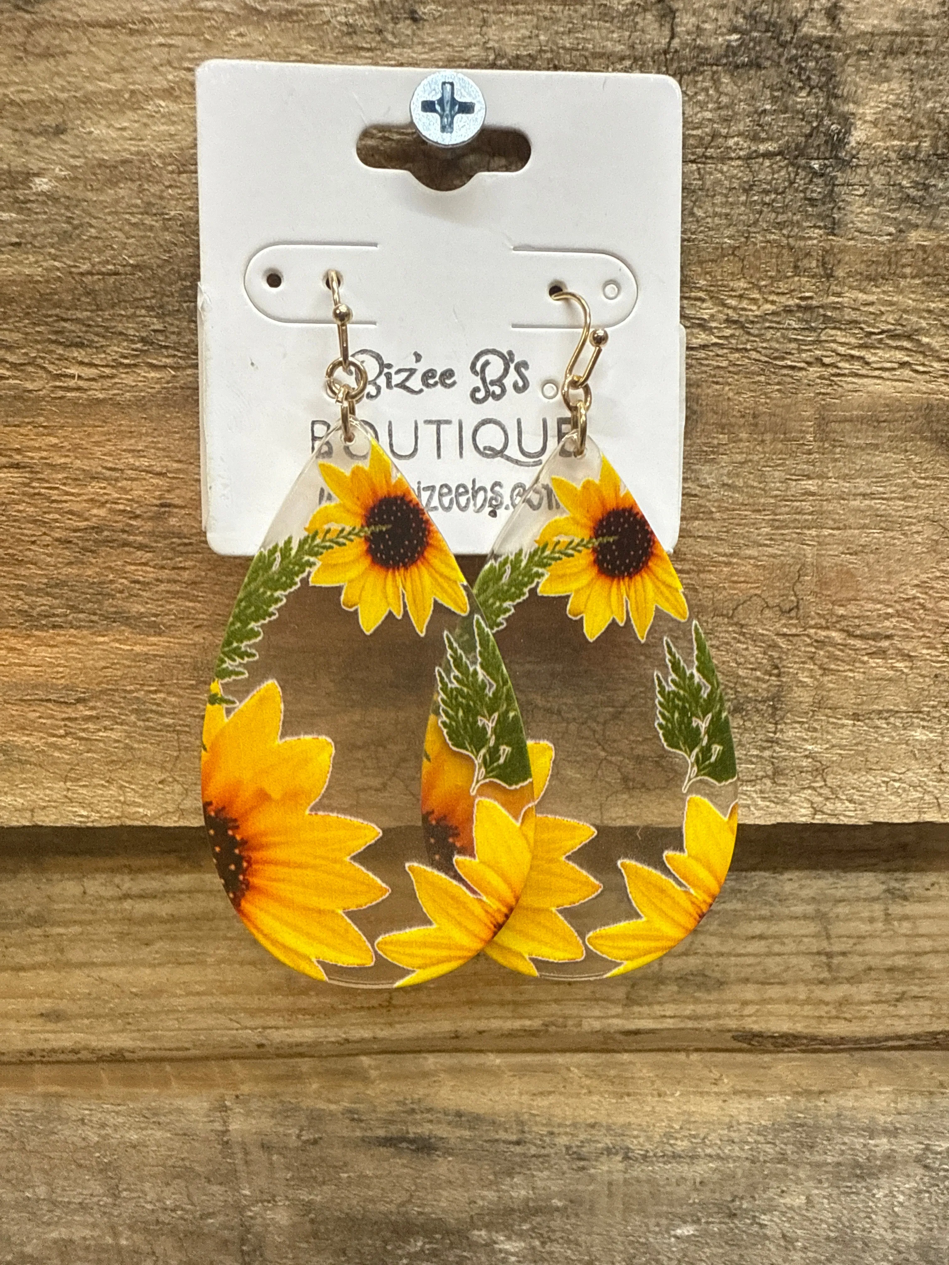 Sunflower Pattern Teardrop Earrings
