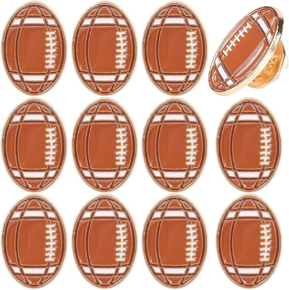 SUNNYCLUE 1 Box 20Pcs Rugby Brooch Sports Enamel Pins Gold Metal Alloy Sport Team Themed Ball Football Logo Decoration Lapel Pin Brooches Badge with Clutch for Backpacks Clothes Bags Hat Accessories