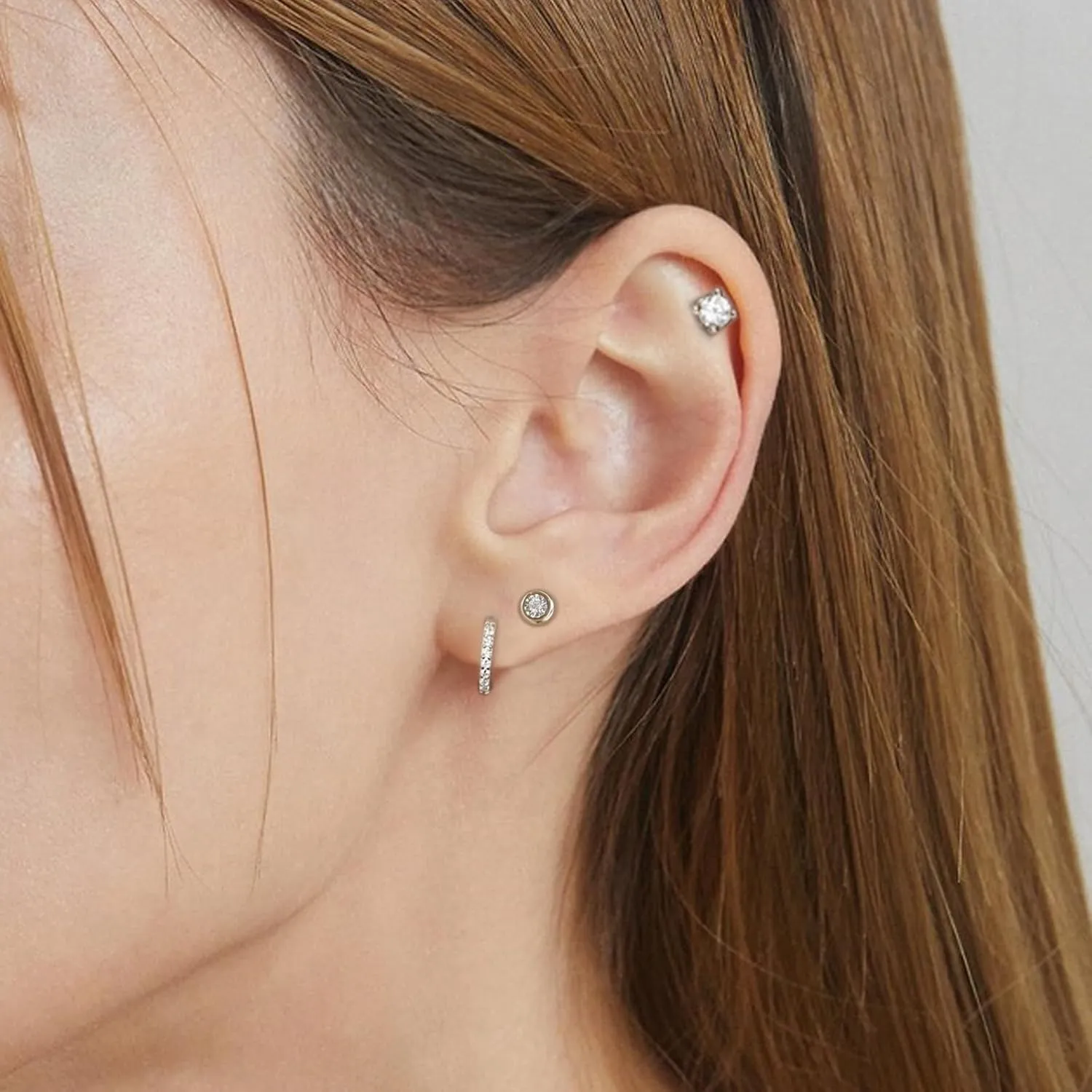 Surgical Steel Earrings for Women Men,Hypoallergenic Titanium Flat Back Earrings for Cartilage,Helix,Tragus,Stainless Steel Cubic Zirconia Huggie Hoop Earrings Sets for Multiple Piercing